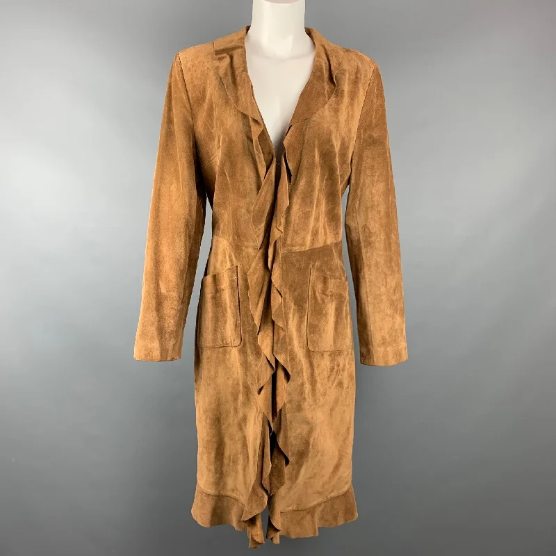 CHRISTIANE CELLE Size S Tan Suede Ruffled Coat