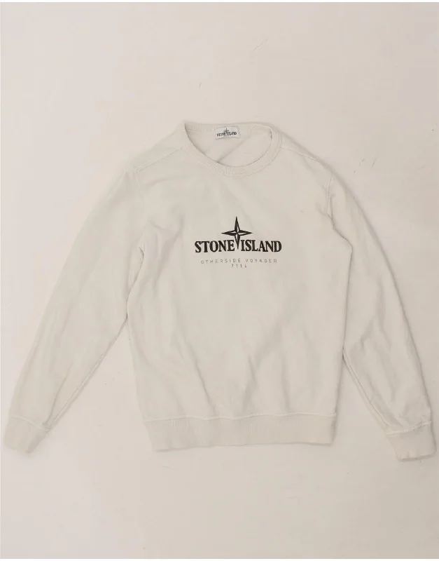 STONE ISLAND Boys Graphic Sweatshirt Jumper 11-12 Years White Cotton