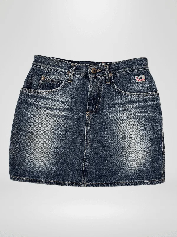 Y2K Distressed Roger‘s Mini Denim Skirt - S