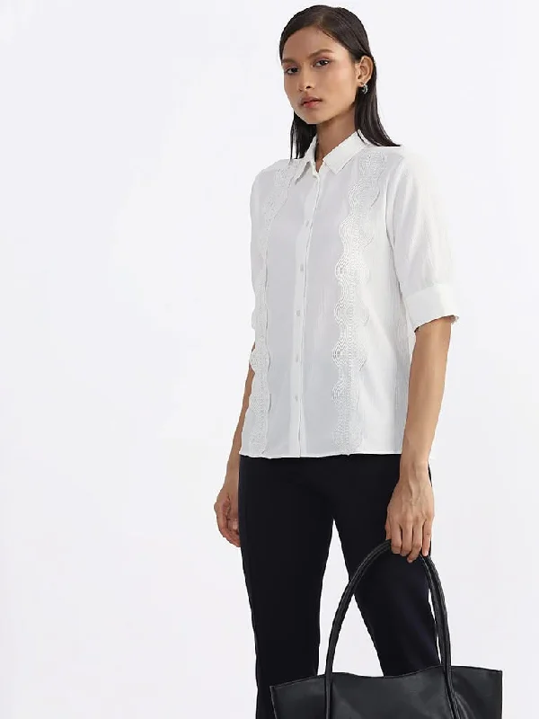 Wardrobe Plain Off White Georgette Shirt